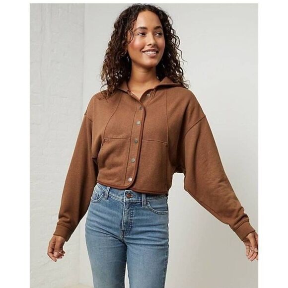 UpWest Hemp Blend Dolman Sleeve Fleece Lined Snap Hoodie Sz S NWT w Defects - Picture 1 of 6